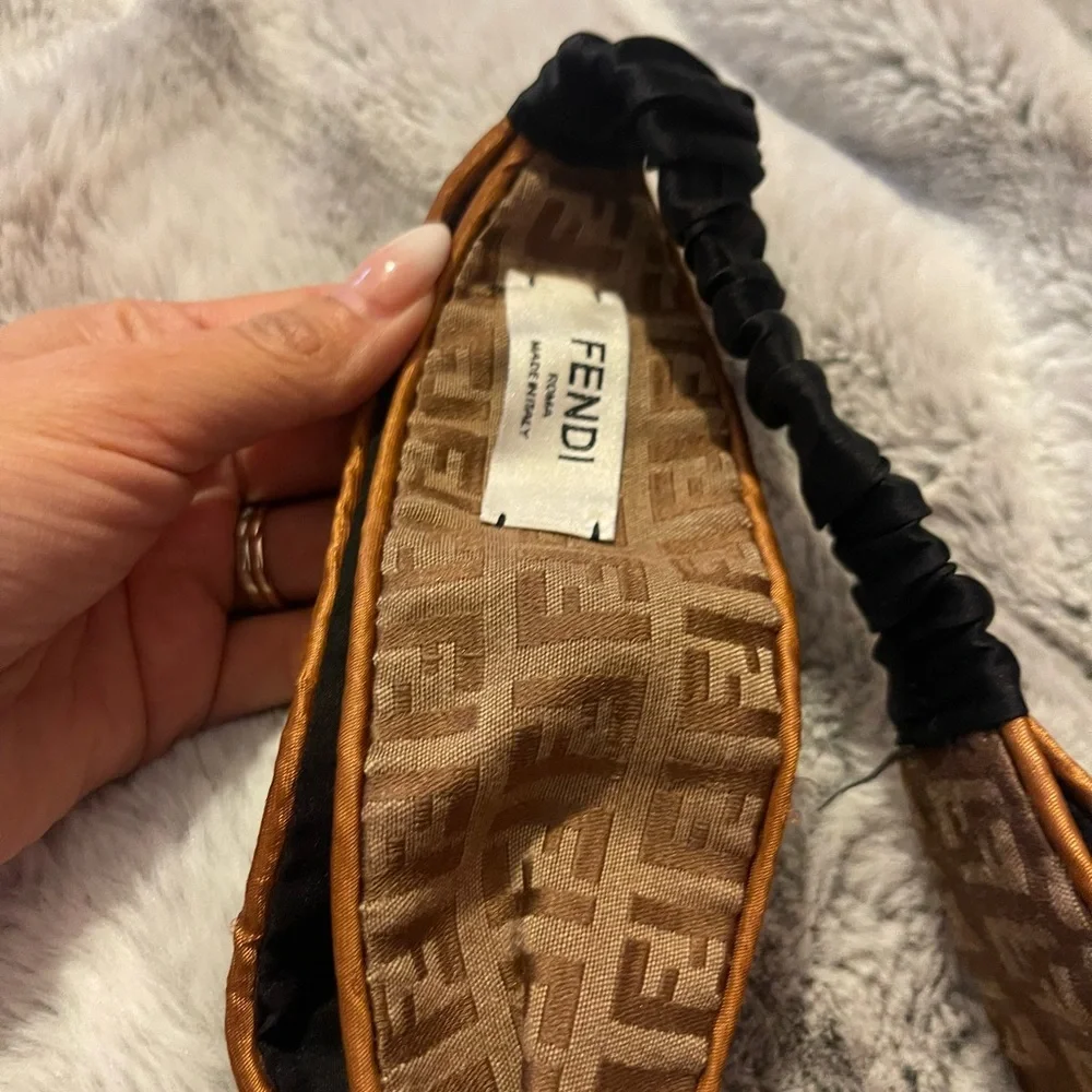 Fendi Brown Monogram Headband with Black Elastic